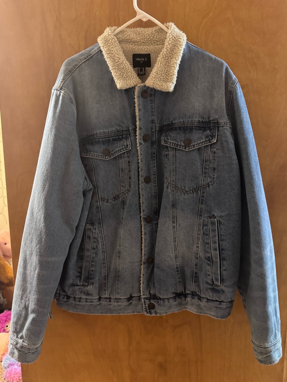Forever 21 Men's Jean Jacket with Cream Sherpa Lining and Black Label
